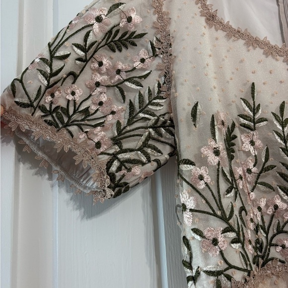 Belle Terre Cream Blush Embroidered Tulle Floral Dot Dress Feminine Fairycore XL - Picture 6 of 10